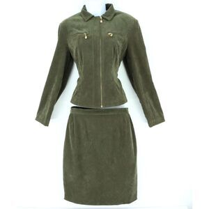 Jessica Howard 2 Piece Set Jacket & Skirt Womens Size 8 Green Shoulder‎ Pads